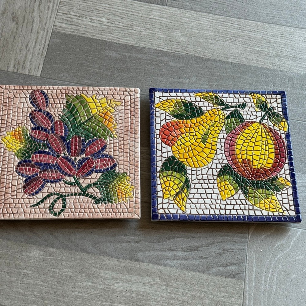 Ceramic Tile Art Coasters,‎ Mosaic Look Fruit Grapes Home Decor Cookware Italy